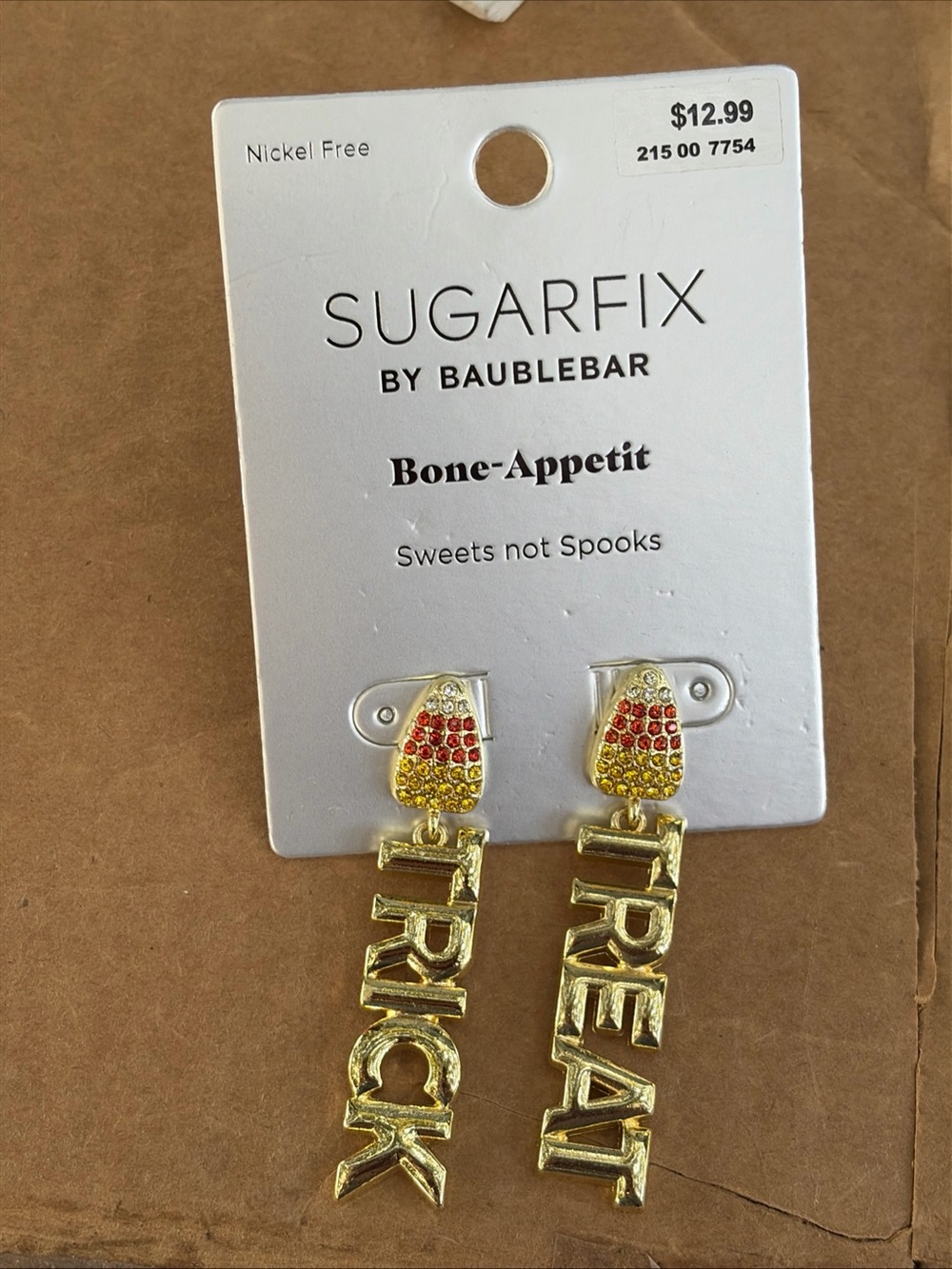 BaubleBar Gold 'TRICK' and 'TREAT' Dangle Earrings with Yellow and Red Stones